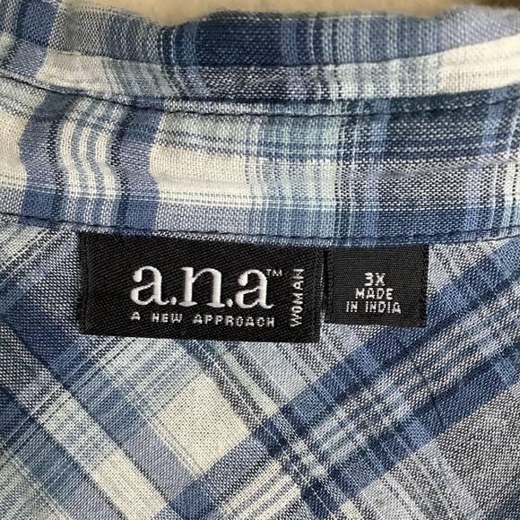 a.n.a. A NEW APPROACH LS/ROLL TAB BLU/WHT SHIRT 3X - Picture 7 of 8